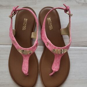 Michael Kors Pink and Brown Sandals with T-Strap Design